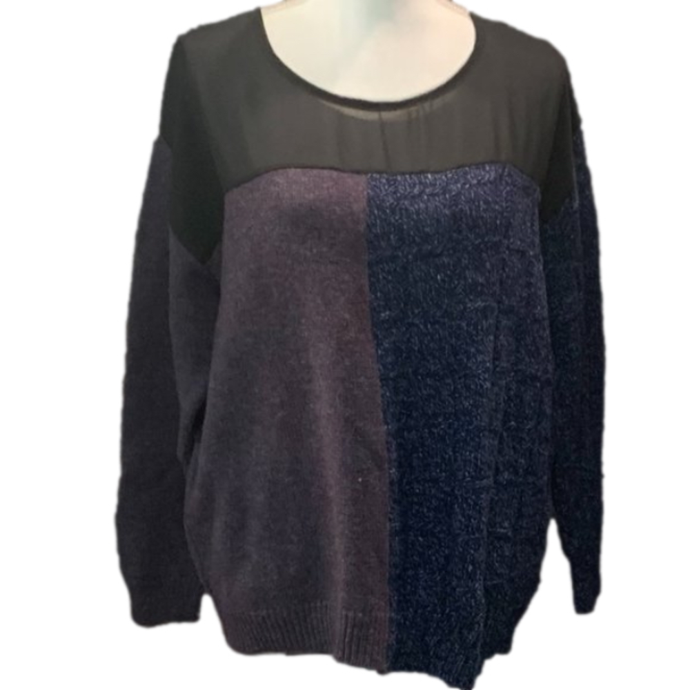 URBAN RENEWAL Color Block Wool Sweater with Sheer Inserts